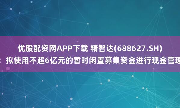 优股配资网APP下载 精智达(688627.SH)：拟使用不超6亿元的暂时闲置募集资金进行现金管理